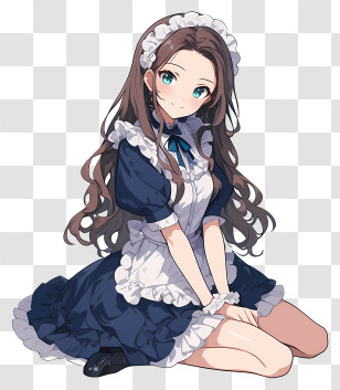 Anime Maid - Anime Maid Character Sitting Transparent PNG