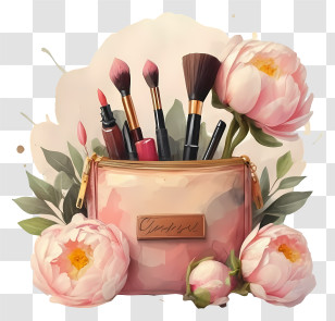 Pink Makeup Bag - Makeup Bag And Peonies Illustration Transparent PNG