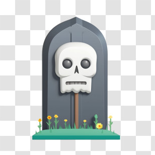 Headstone - Spooky Skull On Grave With Flowers Transparent PNG