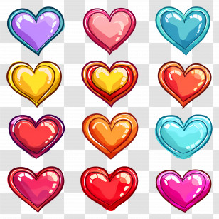 Colorful Heart Icons In Various Shades - Brightly Colored Heart Symbols Transparent PNG