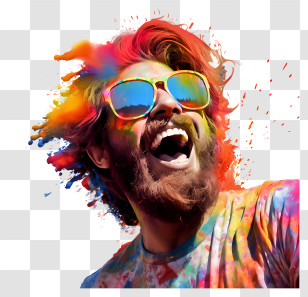 Holi - Colorful Happy Man With Exploding Paint Splashes Transparent PNG