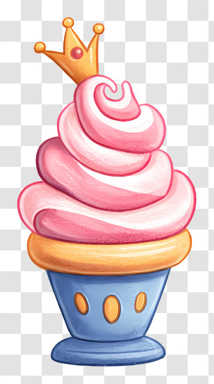 Frozen Yogurt - Pink Ice Cream With Crown Transparent PNG