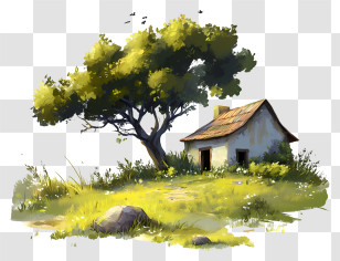 Peaceful Retreat - Small House With Tree Transparent PNG