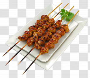 Satay - Grilled Chicken Skewers On Plate Transparent PNG