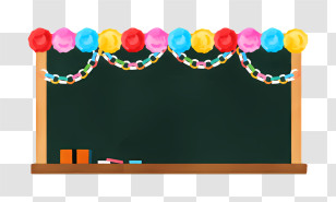 Cartoon - Decorated Blackboard With Garland Transparent PNG