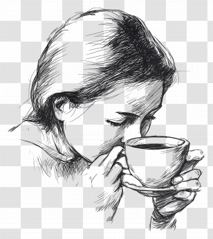 Drinking Coffee - Woman Drinking Coffee Sketch Transparent PNG