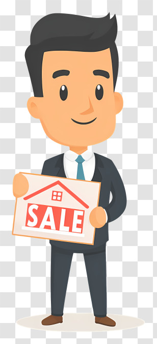 Businessman Holding House For Sale - Real Estate Agent With Sale Sign Transparent PNG