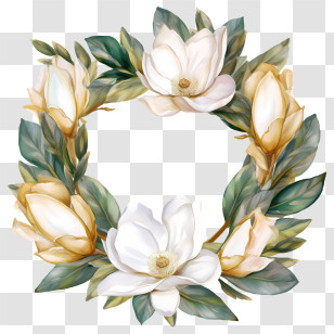 Magnolia Wreath - Magnolia Flower Wreath With Leaves Transparent PNG