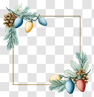 Christmas Lights Pinecone Frame - Elegant Gold Pinecone Holiday Frame Transparent PNG