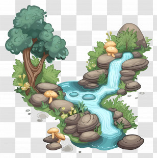 Forest Stream - Animated Cartoon Forest And Flowing River Transparent PNG