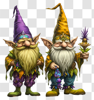 Mardi Gras Gnome - Gnome Characters In Vibrant Fantasy Costumes Transparent PNG