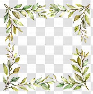 Willow Leaves Border Frame - Greenery Frame With Botanical Leaves Illustration Transparent PNG