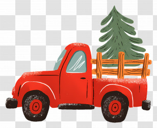 Christmas Truck - Red Vintage Truck Carrying A Christmas Tree Transparent PNG
