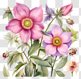 Watercolor Painting - Pink And Purple Flower Botanical Illustration Transparent PNG