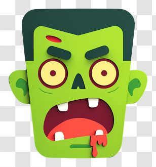 Zombie Head With Drooling Mouth - Scary Green Monster Face Transparent PNG