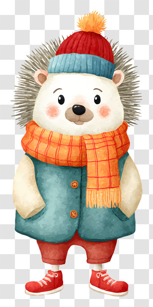 Cartoon Hedgehog - Cozy Hedgehog In Orange Scarf Transparent PNG