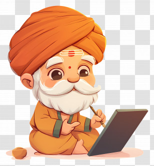 Indian Man Drawing - Cartoon Sage Writing On Tablet Transparent PNG