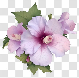 Pastel Rose Of Sharon - Purple Hibiscus Flowers With Green Foliage Transparent PNG