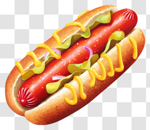 Hot Dog - Hot Dog With Mustard And Toppings Transparent PNG