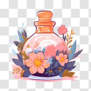 Perfume Bottle - Beautiful Floral Jar Illustration With Flowers Transparent PNG