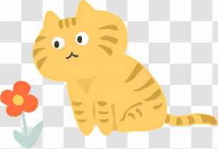 Cartoon Cat - Adorable Yellow Cartoon Cat And Flower Transparent PNG
