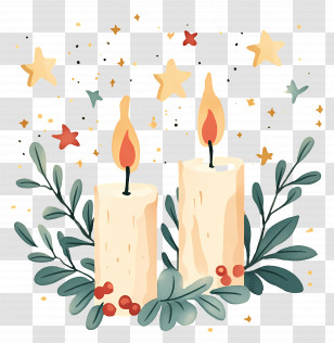 Christmas Candles - Warm Glowing Candles With Leaves And Stars Transparent PNG