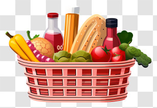 Basket Of Food - Wicker Basket With Groceries Transparent PNG