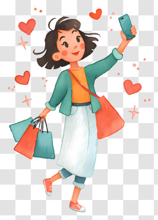 Woman Taking Selfie With Shopping Bags - Happy Shopper Taking Selfie Transparent PNG