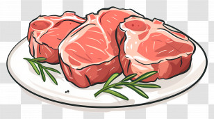 Pork Chops - Cartoon Raw Steaks With Herbs Transparent PNG
