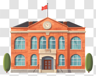 Red Brick Building - Classic Brick Government Building With Clock Face Transparent PNG