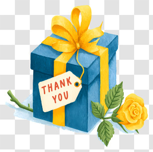 Thank You Cards - Blue Gift Box With Yellow Bow Transparent PNG
