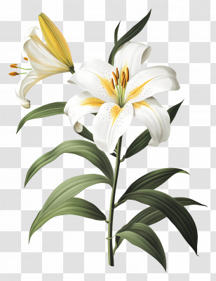 Flower Vintage - Elegant White Lilies Illustration Transparent PNG