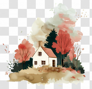 House - Watercolor Cottage In Autumn Atmosphere Transparent PNG