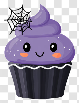 Halloween Cupcake With Spider - Purple Cupcake With Spider Web Transparent PNG