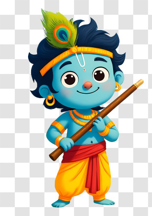 Lord Krishna - Blue Cartoon Character With Spear Transparent PNG