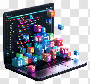Code Editing - Laptop With Floating Cubes Transparent PNG