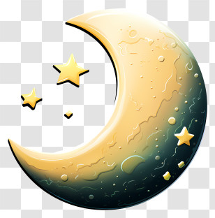 Realistic 3d Style Moon - Crescent Moon With Glowing Stars Transparent PNG