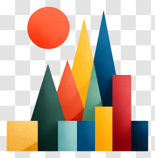 Colorful Mountain - Colorful Geometric Shapes With Sun Transparent PNG