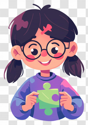 Girl Playing Puzzle - Cute Girl Holding Puzzle Piece Transparent PNG