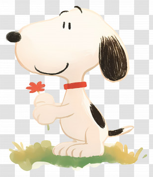 Snoopy - Cute Cartoon Dog With Flower Transparent PNG