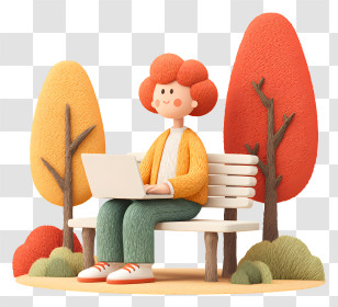Girl With Laptop In Autumn - Person Using Laptop In Autumn Park Transparent PNG