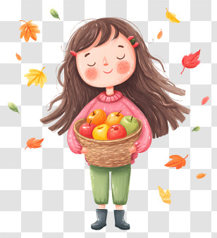 I Love Autumn - Girl With Basket Of Fruits Transparent PNG
