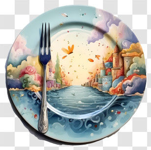 City Skyline Painting - Decorative Plate With Scenic Design Transparent PNG