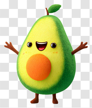 Kawaii Avocado Character - Happy Avocado With Smile Transparent PNG