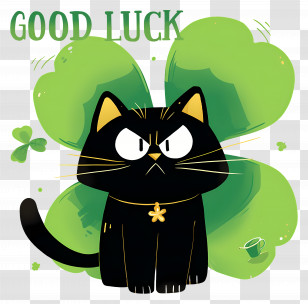 Good Luck - Good Luck Black Cat With Clover Transparent PNG