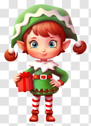 Cute Elf - Cartoon Christmas Elf With A Gift Transparent PNG