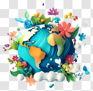 World Art Day - Earth With Flowers And Nature Transparent PNG