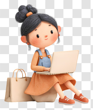 Girl Doing Online Shopping - Cute Girl Shopping Online Transparent PNG
