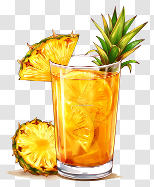 Pineapple Juice - Refreshing Pineapple Juice With Slices Transparent PNG