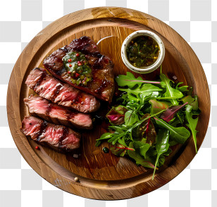 Steak - Grilled Steak With Salad On Wooden Plate Transparent PNG